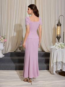 Modelyn 2 piezas Conjunto elegante de mujer con cinturón de unicolor y decoración con flecos - Rosa - Ver 2