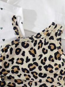 Set de 4 camisetas casuales de uso diario con estampado de leopardo y gráfico de corazón para niñas jóvenes - Multicolor - Ver 6