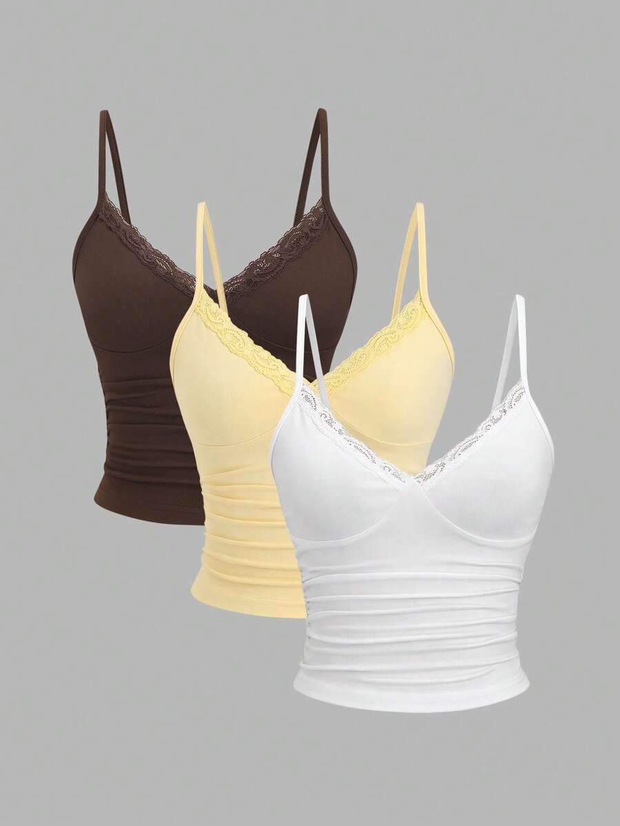 Sweetra Women's Lace Trim Ruffle Casual Versatile Daily Wear Camisole - Multicolor - View 1