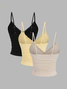Sweetra Women's Lace Patchwork Pleated Casual Versatile Daily Wear Camisole - Multicolor - View 2