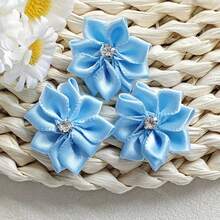 30 piezas/set Accesorio de decoración de prendas de unicolor, diseño de flor de cristal de fantasía de tela linda para manualidades de joyería DIY para coser - Azul - Ver 15