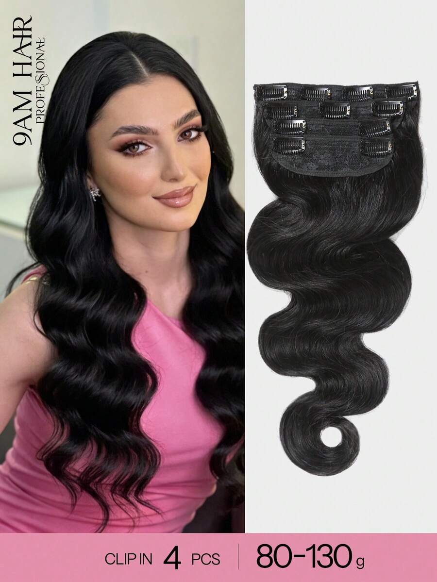 Body Wave Clip In Hair Extensions Human Hair, 8-24 Inch Clip In Extensions For Women, Body Wave Seamless Clip Ins Hair Extensions 4pcs Double Weft #1B Natural Black - Natural Black - View 1