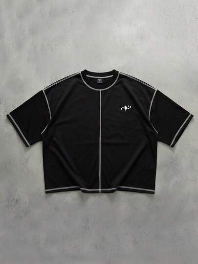 ROMWE MEN Camiseta de manga corta de corte holgado con contraste de color para hombre