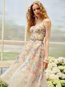 MOTF PREMIUM FLORAL PRINT BELTED DRESS - Multicolor - View 5