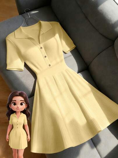 Franclia Vestido mini de punto de unicolor, de manga corta, ajustado y con cuello, de estilo minimalista y casual, adecuado para primavera y verano
