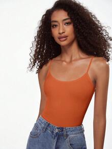 SHEIN BASICS 女士纯色休闲百搭日常吊带背心 - 鏽棕色 - 查看 4