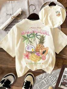 EMERY ROSE Áo thun nữ mùa hè thường ngày, áo thun in hình trái cây nhiệt đới "Malino Girl" - Áo thun kỳ nghỉ Hawaii, áo thun phong cách biển mùa hè. - Màu be - Xem 1
