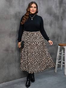 Juhart Talla grande Falda amplia con estampado de leopardo sin cinturón - Multicolor - Ver 3