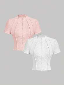 SHEIN MOD Chemise transparente en tricot jacquard à fleurs en dentelle blanche - Rêveuse et romantique, pour rendez-vous, soirée, été et printemps pour femmes, vacances, pique-nique, festival, tenue d'anniversaire - Multicolore - Voir 9