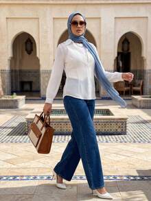 Calvaya Camisa básica transparente lisa y sencilla con cuello, blusa de manga larga para otoño para mujer en color blanco - Blanco - Ver 5