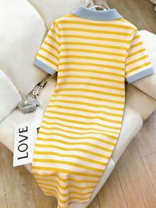 Resyla Vestido casual de vacaciones con estampado de rayas y cachorro para mujer - Multicolor - Ver 2
