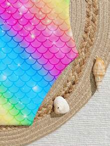Young Girl Mermaid Scale Print One-Piece Swimsuit - Multicolor - View 3