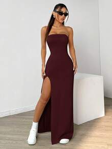 SHEIN EZwear 女士中紫色开衩无袖连衣裙，夏季连衣裙，春季服装 - 中紫紅色 - 查看 4