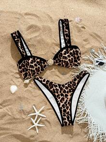 Swim  Set de 2 piezas de bikini con corte alto y split de color liso, mejor vendido para el verano, conjunto de traje de baño y vacaciones en la playa - Multicolor 3 - Ver 4