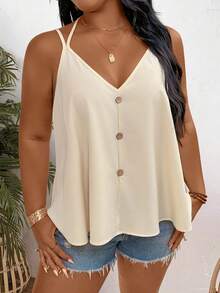 EMERY ROSE Blusa de uso diario versátil y casual de unicolor para mujer talla grande - Albaricoque - Ver 5