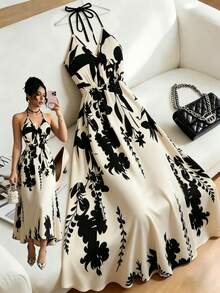 SHEIN Franclia Đầm nữ cổ chữ V, không tay, hở lưng, thắt eo, nơ, chất liệu vải dệt in kỹ thuật số, dáng chữ A, phù hợp mặc hàng ngày và đi nghỉ mát biển. Đầm hè nữ phong cách Boho, trang phục đi biển, trang phục nghỉ dưỡng, đầm đi nghỉ mát, trang phục mùa hè cho nữ, đầm đi biển. - Nhiều màu - Xem 1