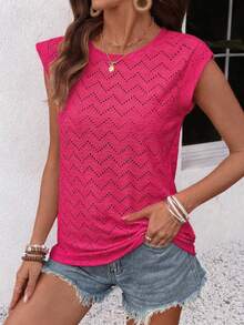 EMERY ROSE Women's Round Neck Solid Color Casual Versatile Daily Wear T-Shirt Tops,Light Pink,Summer,Vacation Business Blouses For Ladies Short Sleeve T Shirt - Hot Pink - View 4