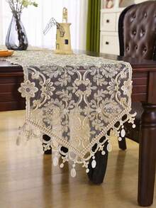 Cirelle Solid Color European Fabric Table Runner Placemat Desk Piano Tea Table Cabinet Multipurpose Cover Embroidery Home Decor Dining Room Decor Wedding Party Housewarming Gift Holiday Celebration Table Setting - Light coffee - View 14