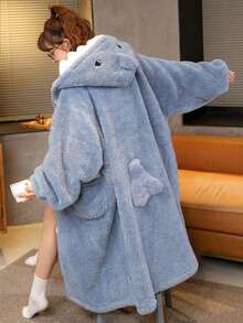Women's Cozy Shark Themed Coral Fleece Robe - Cute, Thick, Warm Winter Loungewear With Pockets,Comfortable Flannel, A Must-Have For Halloween And Christmas, Nightgown, Warm And Cold-Proof - Multicolor - View 7
