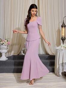 Modelyn 2 piezas Conjunto elegante de mujer con cinturón de unicolor y decoración con flecos - Rosa - Ver 4