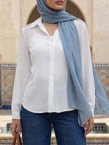 Calvaya Camisa básica transparente lisa y sencilla con cuello, blusa de manga larga para otoño para mujer en color blanco - Blanco - Ver 1