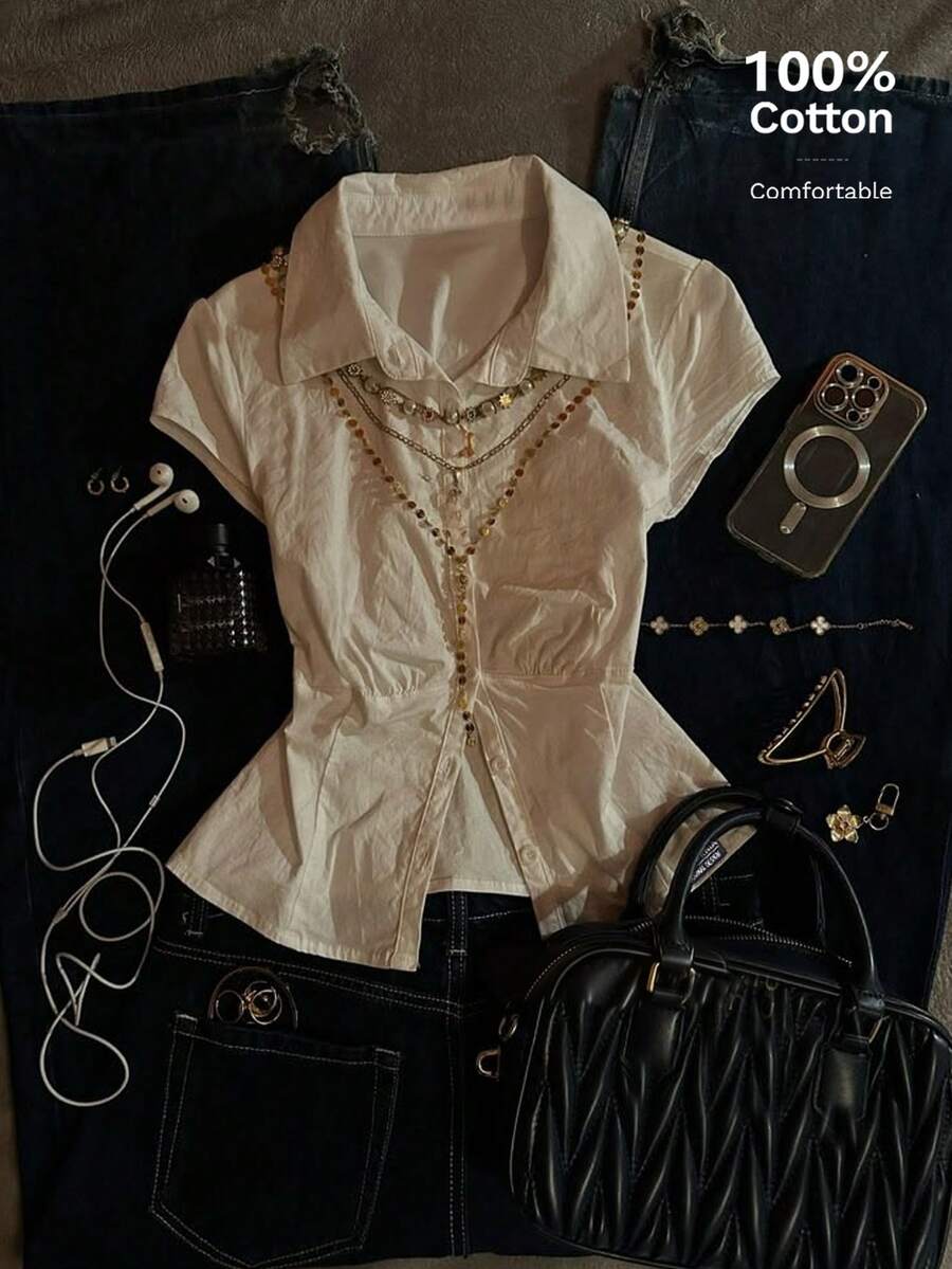 Attitoon Áo khoác cardigan nữ kiểu retro thường ngày, chất liệu 100% cotton, phong cách Y2K. - trắng - Xem 1