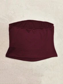 Tseoso 95%纯棉女士抹胸紧身休闲衬衫，四季皆宜，酒红色 - 酒紅色 - 查看 10
