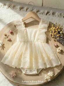 Cozy Pixies Bộ áo liền quần không tay cổ tròn in hoa cho bé gái - Màu be - Xem 2