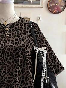 Lalippa Leopard Print Digital Pattern Women Plus Size Loose Fit Round Neck Drop Shoulder Long T-Shirt, Gift For Friends - Multicolor - View 3