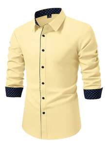 Manfinity Bizformal Men's Color Block Single-Breasted Casual Versatile Daily Wear Shirt - Yellow - View 3