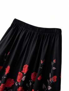 GlowEve CURVE Chân váy xòe in hoa hồng cỡ lớn dành cho nữ, chân váy công sở thanh lịch kiểu retro thời trang, chân váy dự tiệc màu đỏ Trung Quốc, chân váy ngày Valentine. - màu đen - Xem 4