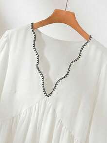 CosyJoli Plus Size Women Deep V-Neck Ruched Casual Versatile Shirt, Suitable For Vacation & Travel - Multicolor - View 6