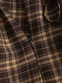 Sweetra Women's Plaid Print Asymmetric Hem Casual Short Skirt, Spring/Summer/Autumn - Coffee Brown - View 6