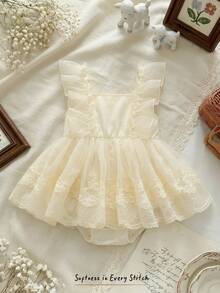 Cozy Pixies Bộ áo liền quần không tay cổ tròn in hoa cho bé gái - Màu be - Xem 1