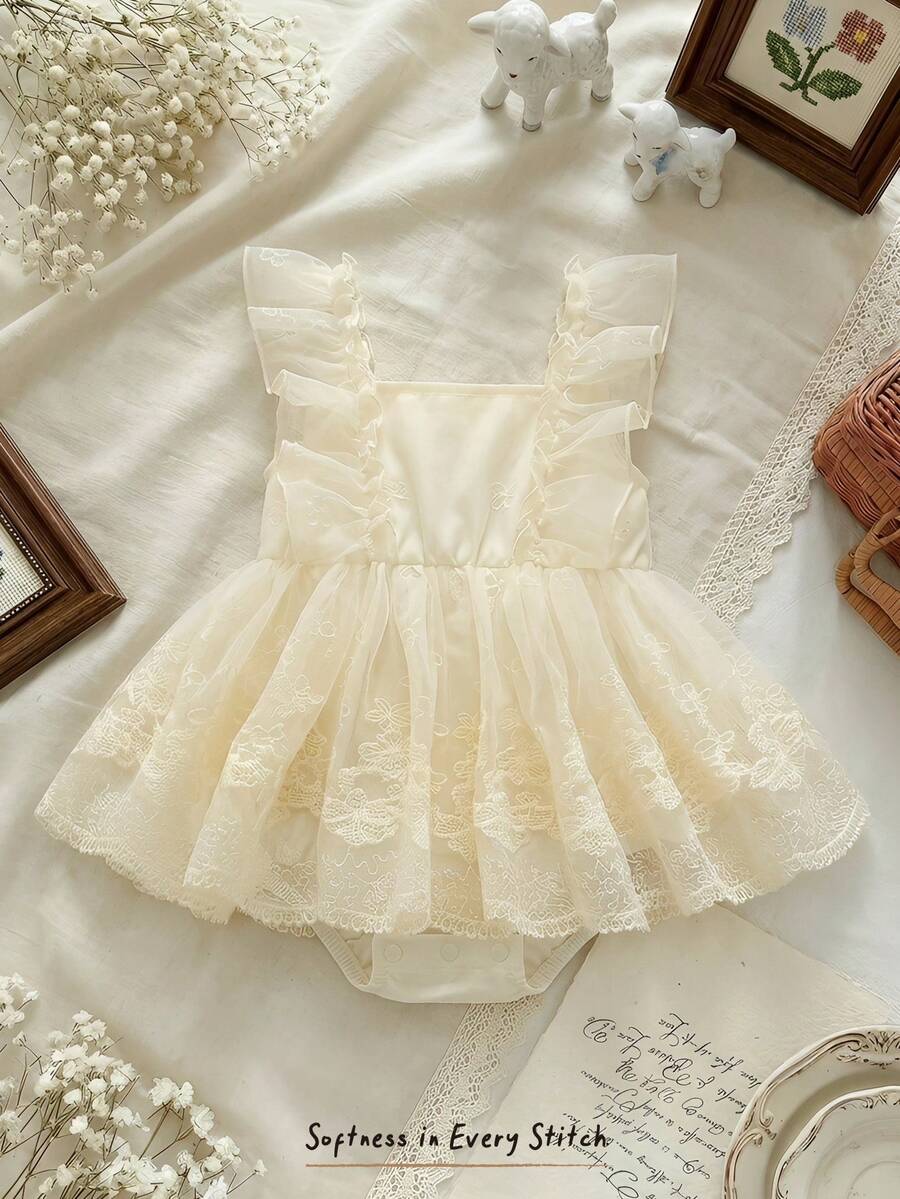 Cozy Pixies Bộ áo liền quần không tay cổ tròn in hoa cho bé gái - Màu be - Xem 1