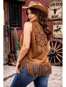 Chaleco Vaquero Moderno con Ruedo de Flecos y Calado Frontal MOD 2 - Camel - Ver 3