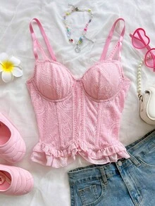 Soleia Trang phục mùa xuân/hè mới, phong cách thường ngày, đi nghỉ mát, đi biển, dự đám cưới, lễ tốt nghiệp, tiệc brunch, ngày lễ Thánh Patrick, kỳ nghỉ xuân, lễ Phục sinh, lễ hội âm nhạc, thanh lịch, phong cách boho, nhiệt đới, không tay, chất liệu dệt kim, dây buộc, áo hai dây, áo corset ren cho nữ. - Màu Hồng baby - Xem 1