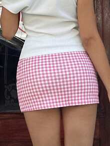 MainGRL 女士格子休闲百搭约会旅行短裙 - 粉色 - 查看 2