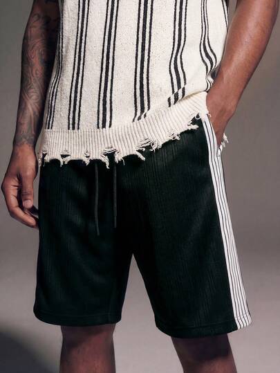 AXEPEAK Men's Casual Drawstring Waist Color Block Shorts, Versatile For Daily Wear