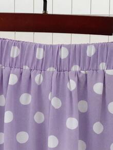 GlowEve CURVE Bộ đồ nữ cỡ lớn kiểu retro chấm bi cổ Pháp tay phồng xếp ly gồm áo và quần ống rộng cạp chun, thích hợp cho hẹn hò lãng mạn, dạo phố, đi nghỉ mát, đi làm mùa xuân/hè. - Màu tím - Xem 6