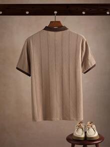 Core Aspect 男士 Polo 衫，卡其色，夏季，休閒，工作，針織鉤編布料，刺繡，鈕扣，適合日常出遊、聚會，送給丈夫的絕佳禮物，INS 風格，正式 - 卡其色 - 查看 2