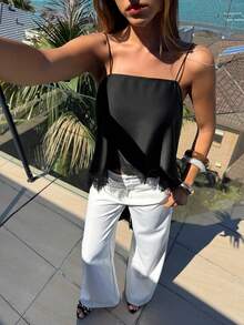 Aloruh Áo camisole nữ phối ren, kiểu dáng thường ngày, đa năng, thích hợp cho buổi hẹn hò hoặc buổi tối. - màu đen - Xem 4