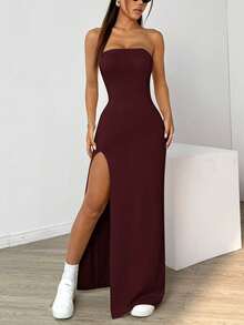 SHEIN EZwear 女士中紫色开衩无袖连衣裙，夏季连衣裙，春季服装 - 中紫紅色 - 查看 8
