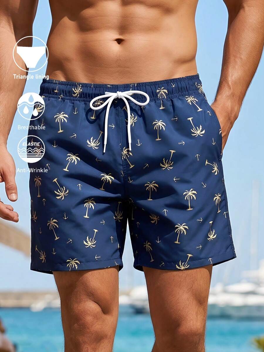 Naviga Onda Men's Drawstring Waist All-Over Print Casual Beach Shorts - Blue - View 1