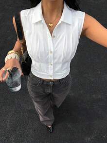 Siren Gaze 女士休闲无袖纯色衬衫，夏季 - 白色 - 查看 2