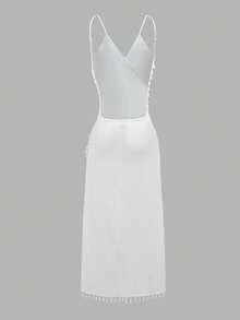 Swim Vcay Blusa Tipo Kimono Con Flecos Y Espalda Descubierta Para Mujer - Blanco - Ver 7
