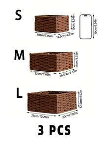 1 chiếc/3 chiếc (S+M+L) Giỏ mây để bàn, đựng đồ trang điểm, chìa khóa, đồ ăn nhẹ, giỏ đựng đồ đan lát cho phòng khách, phòng ngủ, phòng học và văn phòng, giỏ trang trí nhà cửa, quà tặng lý tưởng - màu nâu - Xem 6