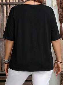 EMERY ROSE 女士夏季七分袖黑色纯棉休闲衬衫 - 黑色 - 查看 2