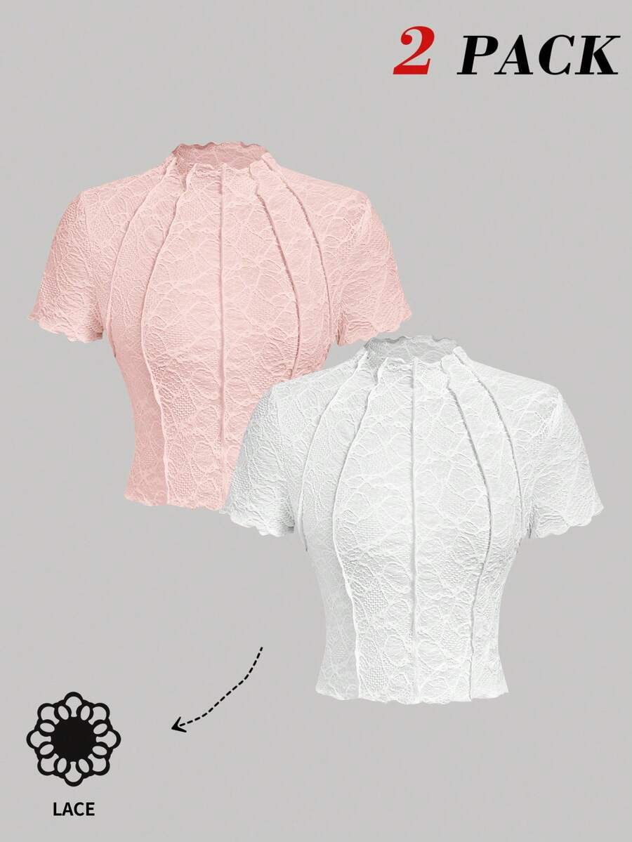 SHEIN MOD Chemise transparente en tricot jacquard à fleurs en dentelle blanche - Rêveuse et romantique, pour rendez-vous, soirée, été et printemps pour femmes, vacances, pique-nique, festival, tenue d'anniversaire - Multicolore - Voir 1
