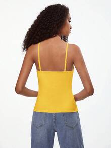 SHEIN BASICS 女士纯色休闲百搭日常吊带背心 - 黃色 - 查看 2